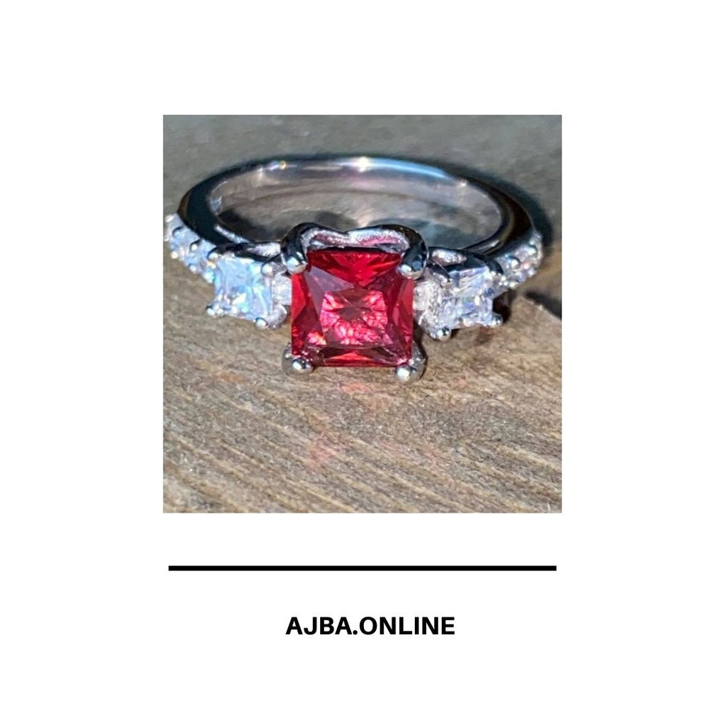 Sterling Silver Fashion Ring - Red